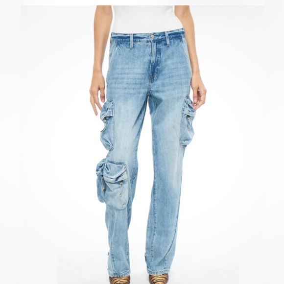 pistola Denim - PISTOLA Bobbie Mid Rise Loose Straight Utility Cargo Jeans Light Blue Size 25